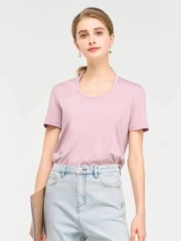 SuyaDream, Women Solid T Shirts, Silk Cotton Blend, Square Collar, Short Sleeved Tee, 2025 Summer Candy Colors Basic Cozy Top