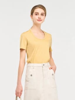 SuyaDream, Women Solid T Shirts, Silk Cotton Blend, Square Collar, Short Sleeved Tee, 2025 Summer Candy Colors Basic Cozy Top
