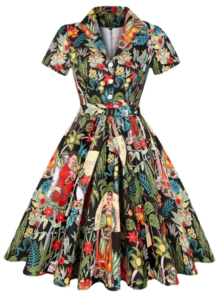 2024 New Retro Women Tunic Dress Vintage Short Sleeve 50s Runway Rockabilly Vestido Pinup Business Everyday Casual Swing Jurken