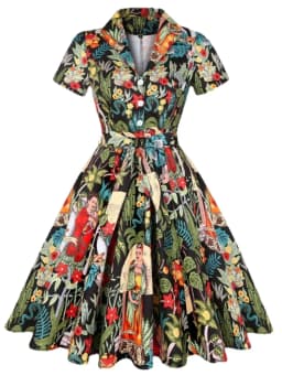 2024 New Retro Women Tunic Dress Vintage Short Sleeve 50s Runway Rockabilly Vestido Pinup Business Everyday Casual Swing Jurken