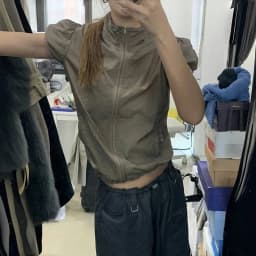 Karrram Japanese Y2k Cargo T-shirt Korean Popular Short Sleeve Zipper Tops Vintage 2000s Sun Protection Thin Jacket High Street