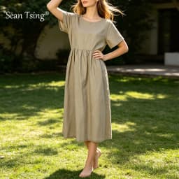Women Cotton Linen Midi Dresses Summer Chic Female Vestidos Loose A-Line Dress Short Puffy Sleeve Casual Sundress