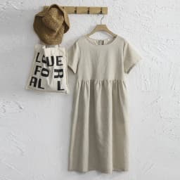Women Cotton Linen Midi Dresses Summer Chic Female Vestidos Loose A-Line Dress Short Puffy Sleeve Casual Sundress