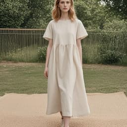 Women Cotton Linen Midi Dresses Summer Chic Female Vestidos Loose A-Line Dress Short Puffy Sleeve Casual Sundress