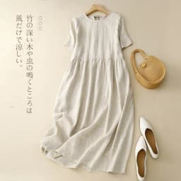 Women Cotton Linen Midi Dresses Summer Chic Female Vestidos Loose A-Line Dress Short Puffy Sleeve Casual Sundress