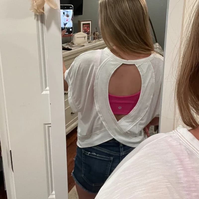 Women's Aesthetic Sexy White Short Sleeve Backless Solid Color T-shirt Streetwear Crop Tops Y2k Round Neck Clothes 2024 Tees Top