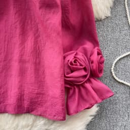 Sexy Puff Sleeve Long Sleeve O-Neck 3D Floral Pleated Blouse Slim Elegant Fashion Basic Chic Spring Summer Women Chiffon Shirt