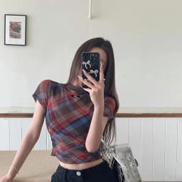 Tonngirls Y2k Vintage Mesh Tops Short Sleeve Plaid See Through T Shirt Women Streetwear 2000s Japanese Fariycore Tee Tops Summer