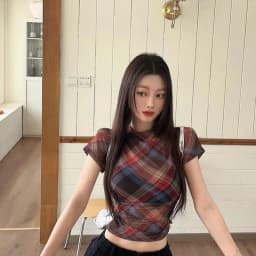Tonngirls Y2k Vintage Mesh Tops Short Sleeve Plaid See Through T Shirt Women Streetwear 2000s Japanese Fariycore Tee Tops Summer