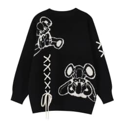 New Women Spring Autumn Cartoon Knit Tops Denim Sleeveless Dress 1 or 2 Piece Set Lady Casual Sweater Overalls Dresses Suit 2024