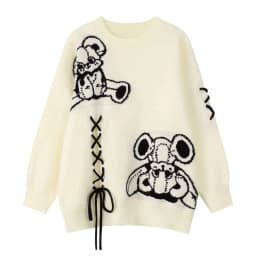 New Women Spring Autumn Cartoon Knit Tops Denim Sleeveless Dress 1 or 2 Piece Set Lady Casual Sweater Overalls Dresses Suit 2024