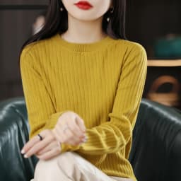 Autumn Winter Women 100% Cotton Sweater O-Neck Pullover Vertical Pit Strip Long Sleeve Knitwear Slim Warm Bottoming Tops