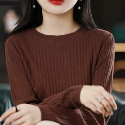 Autumn Winter Women 100% Cotton Sweater O-Neck Pullover Vertical Pit Strip Long Sleeve Knitwear Slim Warm Bottoming Tops