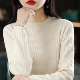 Autumn Winter Women 100% Cotton Sweater O-Neck Pullover Vertical Pit Strip Long Sleeve Knitwear Slim Warm Bottoming Tops