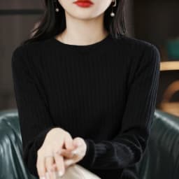 Autumn Winter Women 100% Cotton Sweater O-Neck Pullover Vertical Pit Strip Long Sleeve Knitwear Slim Warm Bottoming Tops