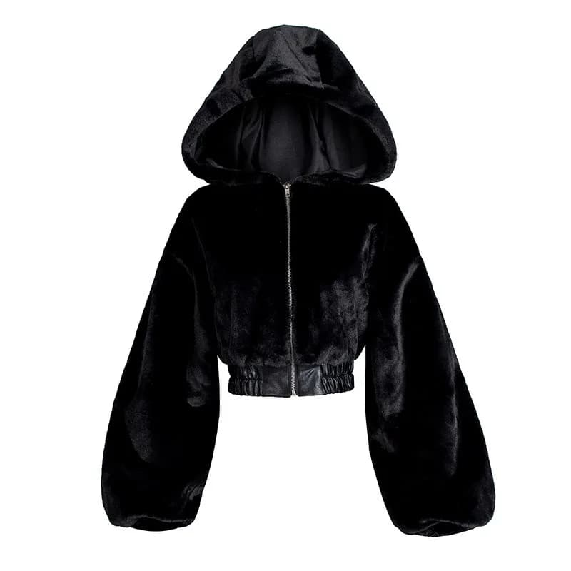 Fashion Zipped Up Coat Women's Hooded Outwear Female 2025 Winter Lamb Fur Fleece Coat Y2k Korean Fashion Vintage Crop Jackets