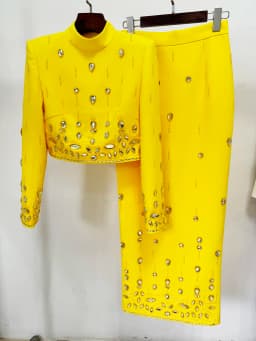 HIGH STREET Newest 2026 Designer Runway Suit Set Women's Stand Collar Zip Back Cropped Tops Long Skirt Set 2pcs