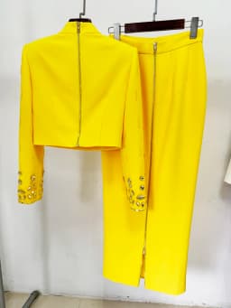 HIGH STREET Newest 2026 Designer Runway Suit Set Women's Stand Collar Zip Back Cropped Tops Long Skirt Set 2pcs