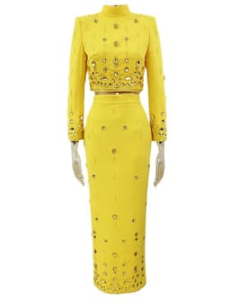 HIGH STREET Newest 2026 Designer Runway Suit Set Women's Stand Collar Zip Back Cropped Tops Long Skirt Set 2pcs