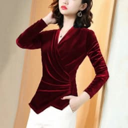 Women Blouse 2026 Autumn Gold Velvet Shirt Female Design, French Elegant Long-sleeved Retro Gold Velvet Jacket Female Blouses