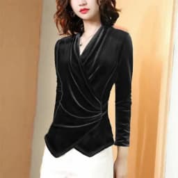 Women Blouse 2026 Autumn Gold Velvet Shirt Female Design, French Elegant Long-sleeved Retro Gold Velvet Jacket Female Blouses