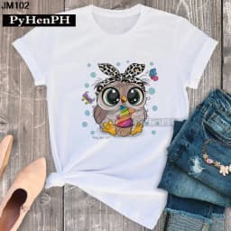Simple Fashion Owl Youth Summer T-shirt Men's and Women's Short Sleeve Fashion Short Sleeve T-shirt Oversized T Shirt Tops Tee