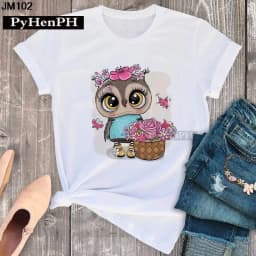 Simple Fashion Owl Youth Summer T-shirt Men's and Women's Short Sleeve Fashion Short Sleeve T-shirt Oversized T Shirt Tops Tee