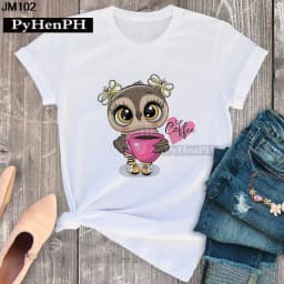 Simple Fashion Owl Youth Summer T-shirt Men's and Women's Short Sleeve Fashion Short Sleeve T-shirt Oversized T Shirt Tops Tee