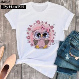 Simple Fashion Owl Youth Summer T-shirt Men's and Women's Short Sleeve Fashion Short Sleeve T-shirt Oversized T Shirt Tops Tee