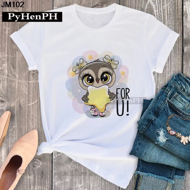 Simple Fashion Owl Youth Summer T-shirt Men's and Women's Short Sleeve Fashion Short Sleeve T-shirt Oversized T Shirt Tops Tee