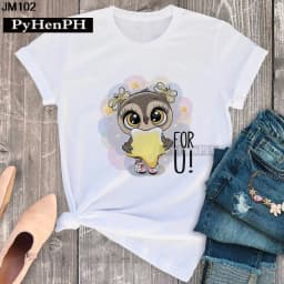 Simple Fashion Owl Youth Summer T-shirt Men's and Women's Short Sleeve Fashion Short Sleeve T-shirt Oversized T Shirt Tops Tee