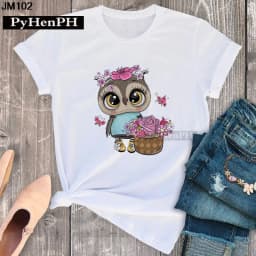 Simple Fashion Owl Youth Summer T-shirt Men's and Women's Short Sleeve Fashion Short Sleeve T-shirt Oversized T Shirt Tops Tee