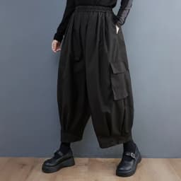 Spring Summer New Black Vintage High Elastic Waist Oversized Cargo Pants Women Loose Casual Pocket Fashion Ladies Trousers