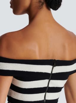 2024 New Women Sexy Slash Neck Striped 2 Pieces Bodycon Bandage Mid-calf Dress Fashion Celebrate Office Lady Elegant Wear
