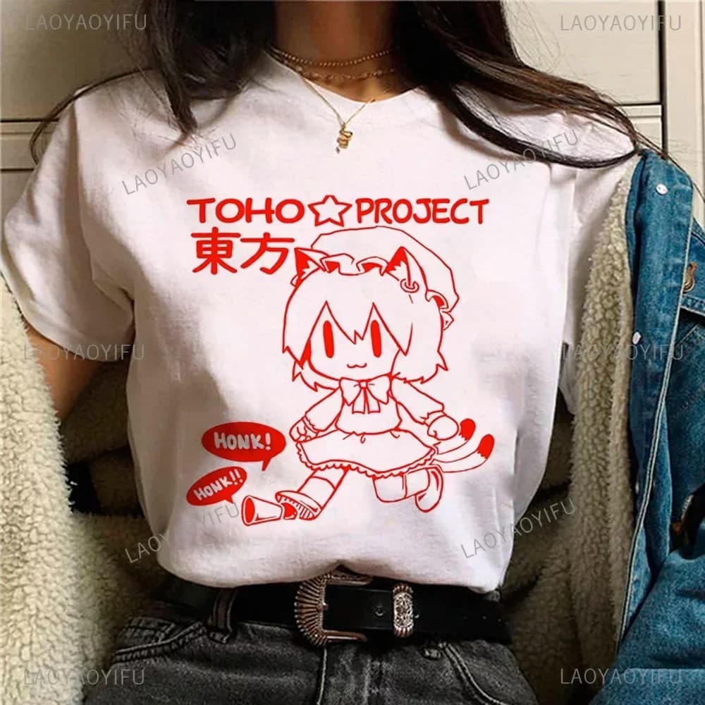 Touhou T-shirts Japanese Two-dimensional Women Harajuku T Shirt  Cat Ears Girl Anime Funny Casual Clothing Print Otaku Tops
