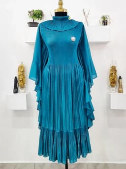 ANLAN 2026 Autumn New Pleated Dress Fashion Lapel Ruffle Sleeves Solid Color Loose Dresses Elegant women's clothing 7AK30392