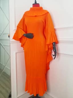ANLAN 2026 Autumn New Pleated Dress Fashion Lapel Ruffle Sleeves Solid Color Loose Dresses Elegant women's clothing 7AK30392