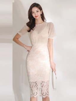 Summer Formal Occasion Dress For Women Elegant Lady Chic Lace Sheer Short Sleeve Wrap Hip Midi Party Prom Mujer Vestidos Street