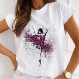 Stylish African Women's Watercolor Ballerina Girl Cute Cartoon Short Sleeve T-shirt Summer Tops Vintage Clothes Oversized Tee