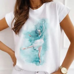 Stylish African Women's Watercolor Ballerina Girl Cute Cartoon Short Sleeve T-shirt Summer Tops Vintage Clothes Oversized Tee