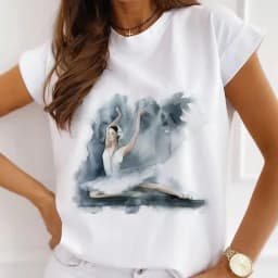Stylish African Women's Watercolor Ballerina Girl Cute Cartoon Short Sleeve T-shirt Summer Tops Vintage Clothes Oversized Tee