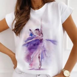 Stylish African Women's Watercolor Ballerina Girl Cute Cartoon Short Sleeve T-shirt Summer Tops Vintage Clothes Oversized Tee
