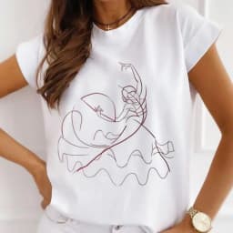Stylish African Women's Watercolor Ballerina Girl Cute Cartoon Short Sleeve T-shirt Summer Tops Vintage Clothes Oversized Tee