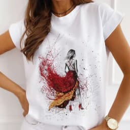 Stylish African Women's Watercolor Ballerina Girl Cute Cartoon Short Sleeve T-shirt Summer Tops Vintage Clothes Oversized Tee