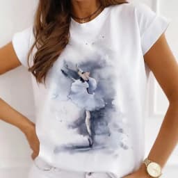 Stylish African Women's Watercolor Ballerina Girl Cute Cartoon Short Sleeve T-shirt Summer Tops Vintage Clothes Oversized Tee