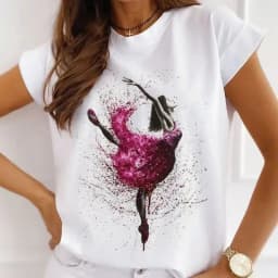 Stylish African Women's Watercolor Ballerina Girl Cute Cartoon Short Sleeve T-shirt Summer Tops Vintage Clothes Oversized Tee