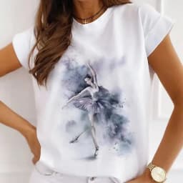 Stylish African Women's Watercolor Ballerina Girl Cute Cartoon Short Sleeve T-shirt Summer Tops Vintage Clothes Oversized Tee