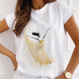 Stylish African Women's Watercolor Ballerina Girl Cute Cartoon Short Sleeve T-shirt Summer Tops Vintage Clothes Oversized Tee