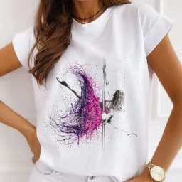 Stylish African Women's Watercolor Ballerina Girl Cute Cartoon Short Sleeve T-shirt Summer Tops Vintage Clothes Oversized Tee