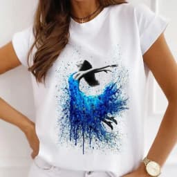 Stylish African Women's Watercolor Ballerina Girl Cute Cartoon Short Sleeve T-shirt Summer Tops Vintage Clothes Oversized Tee